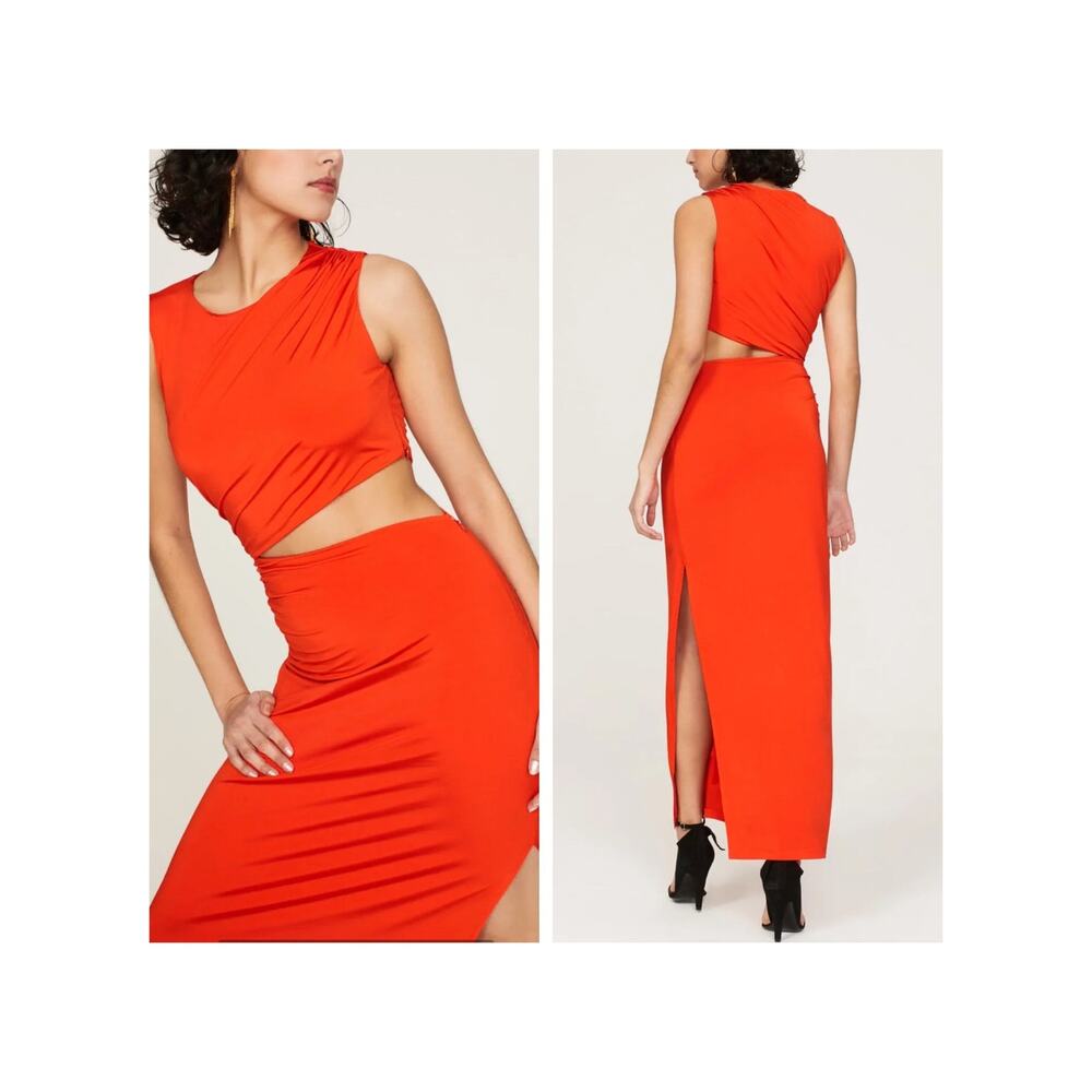 ATLEIN Maxi Dress Jersey Orange Cut Out Asymmetric Waist Sleeveless